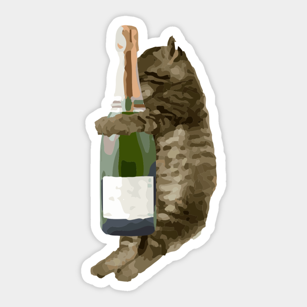 Cat Champagne - Cat - Sticker | TeePublic